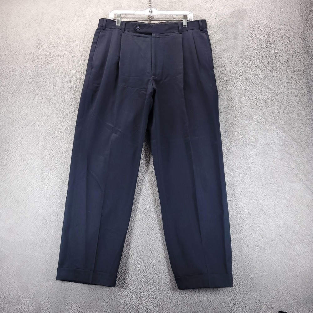 Brooks Brothers Pants 36x30 Blue Wool Pleated Dress Trousers Office Made in USA